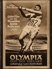6d192 OLYMPIAD Film Kurier German program '38 Leni Riefenstahl's 1936 Berlin Olympics documentary!
