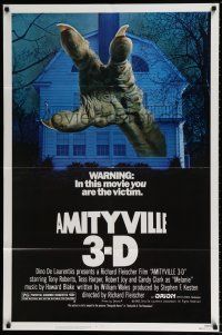 6f038 AMITYVILLE 3D 1sh '83 cool 3-D image of huge monster hand reaching from house!