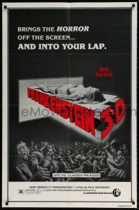 6f041 ANDY WARHOL'S FRANKENSTEIN 1sh R80s cool 3D art of near-naked girl coming off screen!