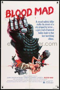 6f092 BLOOD MAD 1sh '79 John Saxon, Rosey Grier, cool horror art of killer with metal gloves!
