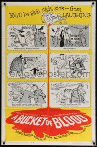 6f116 BUCKET OF BLOOD 1sh '59 Roger Corman, AIP, great cartoon monster art!