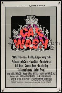 6f137 CAR WASH 1sh '76 written by Joel Schumacher, cool Drew Struzan art of cast around title!