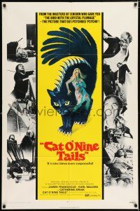 6f151 CAT O' NINE TAILS 1sh '71 Dario Argento's Il Gatto a Nove Code, wild horror art of cat!