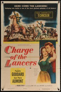 6f157 CHARGE OF THE LANCERS 1sh '54 art of sexy Paulette Goddard & Jean Pierre Aumont!
