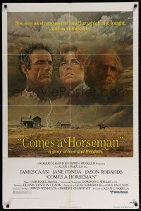 6f179 COMES A HORSEMAN 1sh '78 cool art of James Caan, Jane Fonda & Jason Robards in the sky!