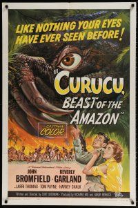 6f204 CURUCU, BEAST OF THE AMAZON 1sh '56 Universal horror, great monster art by Reynold Brown!