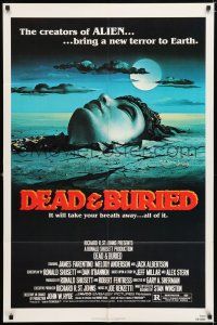 6f213 DEAD & BURIED 1sh '81 really cool horror art of person buried up to the neck by Campanile!
