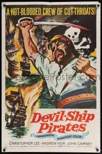 6f223 DEVIL-SHIP PIRATES 1sh '64 Hammer, hot-blooded crew of cutthroats, buccaneer artwork!