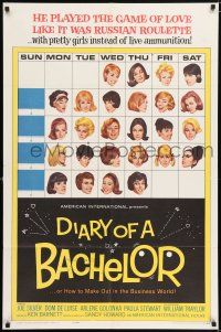 6f224 DIARY OF A BACHELOR 1sh '64 Dom De Luise first, great calendar w/different girl everyday!