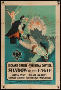 6f779 SHADOW OF THE EAGLE English 1sh '55 Russian Richard Greene, conquest, spectacle, romance!