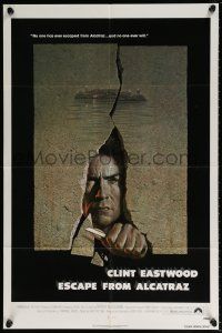 6f257 ESCAPE FROM ALCATRAZ 1sh '79 cool artwork of Clint Eastwood busting out by Lettick!