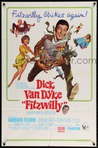 6f292 FITZWILLY 1sh '68 great comic art of Dick Van Dyke & sexy Barbara Feldon!