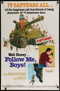 6f301 FOLLOW ME BOYS 1sh R76 Fred MacMurray leads Boy Scouts, Kurt Russell, Walt Disney!