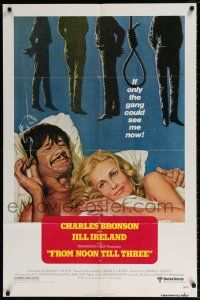 6f320 FROM NOON TILL THREE 1sh '76 art of Charles Bronson in bed with sexy Jill Ireland!