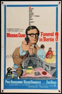 6f326 FUNERAL IN BERLIN 1sh '67 cool art of Michael Caine pointing gun, directed by Guy Hamilton!