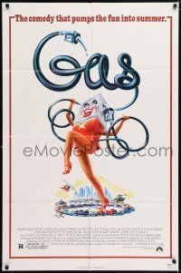 6f338 GAS 1sh '81 Susan Anspach, Howie Mandel, wacky artwork of gas pump with sexy legs!