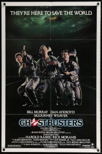 6f346 GHOSTBUSTERS 1sh '84 Bill Murray, Aykroyd & Harold Ramis are here to save the world!