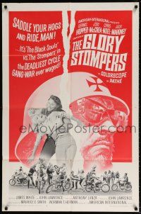 6f358 GLORY STOMPERS 1sh '67 AIP biker, Dennis Hopper, wild image of bikers on the rampage!
