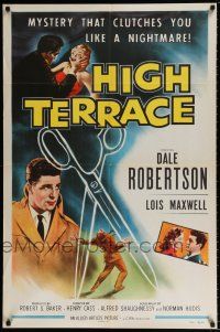 6f416 HIGH TERRACE 1sh '56 Dale Robertson, mystery that clutches you like a nightmare!