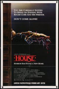 6f433 HOUSE advance 1sh '86 great artwork of severed hand ringing doorbell, don't come alone!