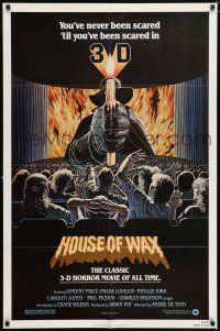 6f434 HOUSE OF WAX 1sh R81 different 3-D art of killer over audience by Larry Salk!