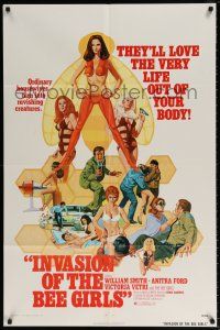 6f463 INVASION OF THE BEE GIRLS 1sh '73 cool artwork of sexy girls in action, wacky sci-fi!