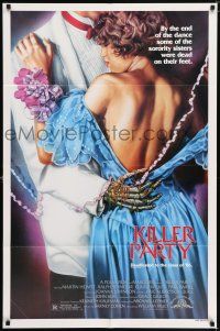 6f493 KILLER PARTY 1sh '86 great Joann horror art of sexy girl dancing w/guy w/skeleton hand!