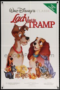6f504 LADY & THE TRAMP advance 1sh R86 Walt Disney romantic canine dog classic cartoon!