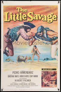 6f533 LITTLE SAVAGE 1sh '59 Pedro Armendariz, action art of pirates fighting over treasure!