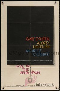 6f546 LOVE IN THE AFTERNOON 1sh '57 Gary Cooper, Audrey Hepburn, Maurice Chevalier!