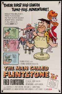 6f558 MAN CALLED FLINTSTONE 1sh '66 Hanna-Barbera, Fred, Barney, Wilma & Betty, cartoon spy spoof!