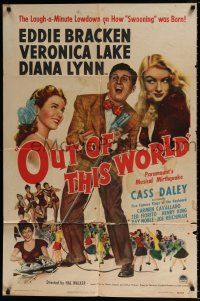 6f652 OUT OF THIS WORLD style A 1sh '45 Eddie Bracken between sexy Veronica Lake & Diana Lynn!