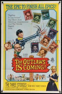6f655 OUTLAWS IS COMING 1sh '65 The Three Stooges with Curly-Joe are wacky cowboys!