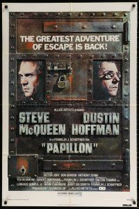 6f660 PAPILLON 1sh R77 great art of prisoners Steve McQueen & Dustin Hoffman by Richard Amsel