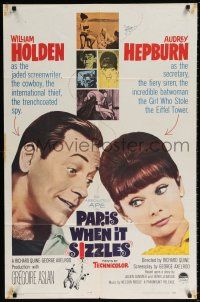6f662 PARIS WHEN IT SIZZLES 1sh '64 close-up of pretty Audrey Hepburn & William Holden!