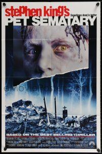 6f670 PET SEMATARY 1sh '89 Stephen King's best selling thriller, cool graveyard image!