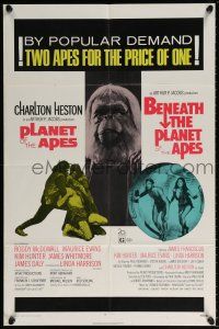 6f679 PLANET OF THE APES/BENEATH THE PLANET OF THE APES 1sh '71 2 apes for the price of 1!