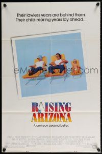 6f705 RAISING ARIZONA 1sh '87 Coen Brothers, art of Nicolas Cage, Holly Hunter & baby!
