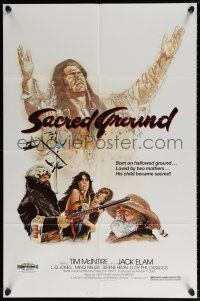 6f755 SACRED GROUND 1sh '83 Tim McIntire, Jack Elam, cool Seybolot Native American art!