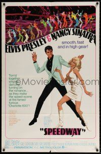 6f810 SPEEDWAY 1sh '68 art of Elvis Presley dancing with sexy Nancy Sinatra in boots!