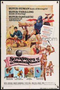 6f845 SUPERSTOOGES VS. THE WONDERWOMEN 1sh '74 super-fantastic conquests of adventure, wacky art!