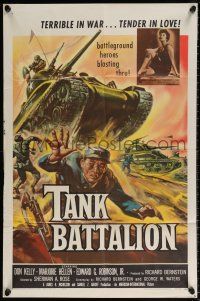 6f850 TANK BATTALION 1sh '58 cool artwork of Korean War battleground heroes blasting thru!