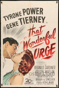 6f868 THAT WONDERFUL URGE 1sh '49 artwork of Tyrone Power about to kiss sexy Gene Tierney!
