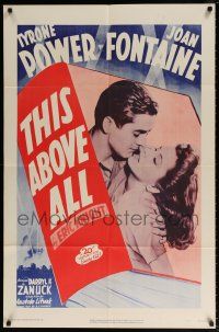 6f878 THIS ABOVE ALL 1sh R52 great romantic close up of Tyrone Power & Joan Fontaine!
