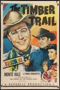 6f893 TIMBER TRAIL 1sh '48 great art of Monte Hale smiling close up & with Lynne Roberts!