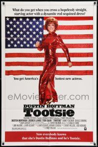 6f907 TOOTSIE style B 1sh '82 full-length Dustin Hoffman in drag by American flag!
