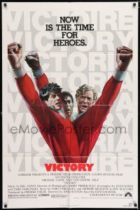 6f948 VICTORY 1sh '81 John Huston, art of soccer players Stallone, Caine & Pele by Jarvis!