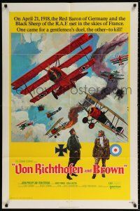 6f951 VON RICHTHOFEN & BROWN 1sh '71 David Blossom cool artwork of WWI airplanes in dogfight!