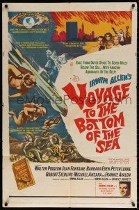 6f953 VOYAGE TO THE BOTTOM OF THE SEA 1sh '61 fantasy sci-fi art of scuba divers & monster!