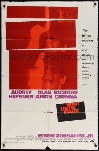 6f957 WAIT UNTIL DARK 1sh '67 close up of blind Audrey Hepburn, who is terrorized by Alan Arkin!